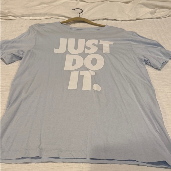 Nike Sky Blue T-Shirt with White 'Just Do It' Slogan - Picture 1 of 3
